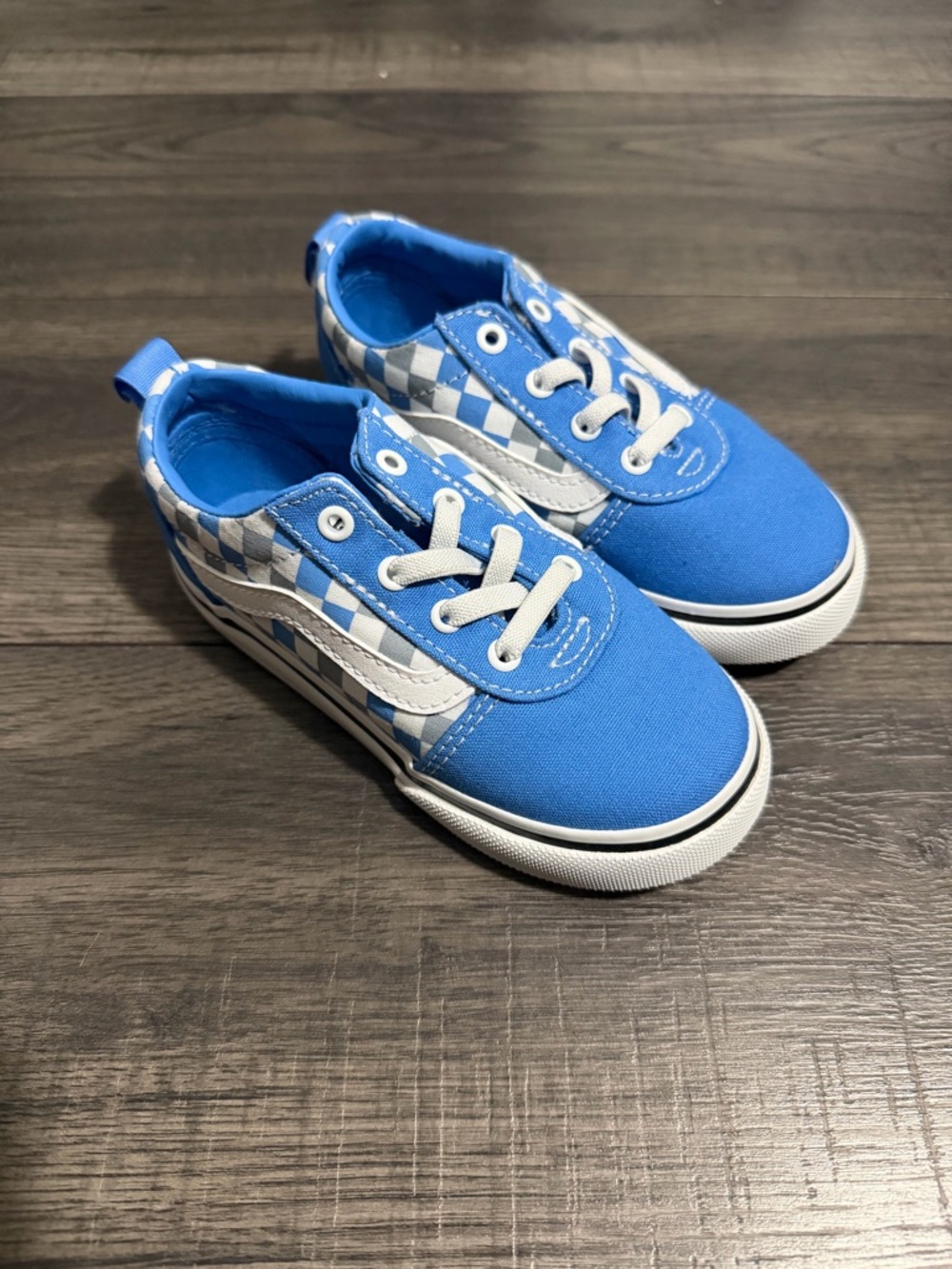 Vans Kids Blue and White Checkerboard Slip-On Style Skate Sneakers
